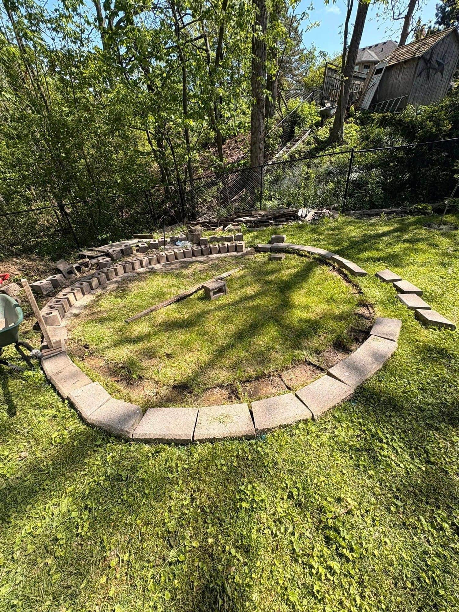 Stone retaining circle under construction